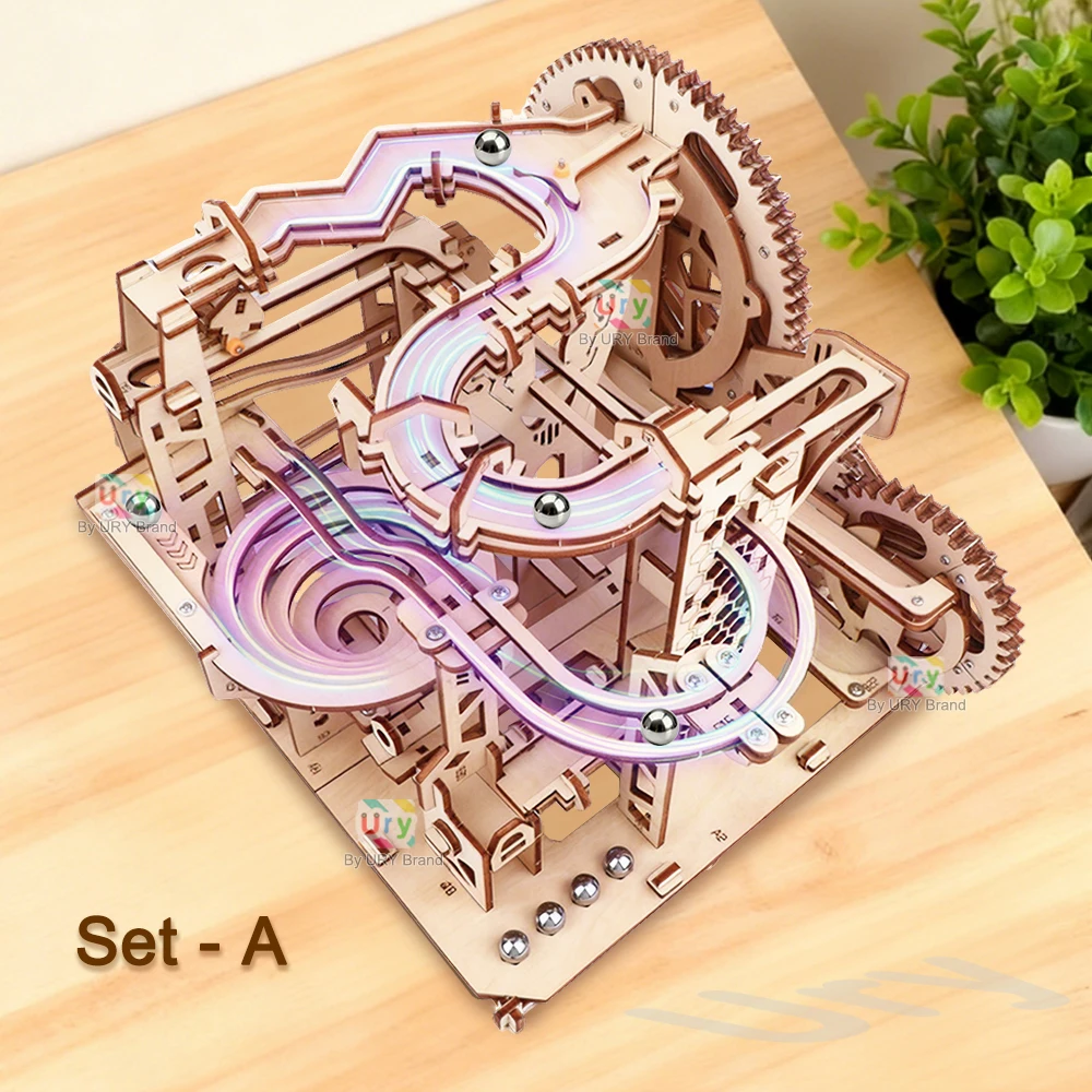 Ury 3d quebra-cabeça de madeira mármore run conjunto dispositivo pista manual mecânico modelo ciência alta dificuldade labirinto bola montagem brinquedo para meninos
