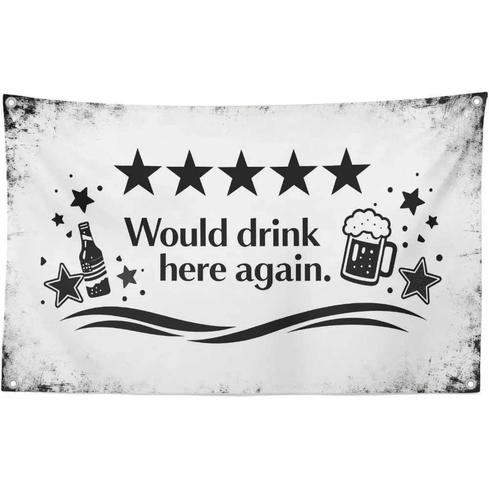 Would Drink Here Again 5 Star Rating Beer Tapestry 3x5Ft Funny Bar Wall Decor 100D Polyester with 4 Grommets for Man Cave