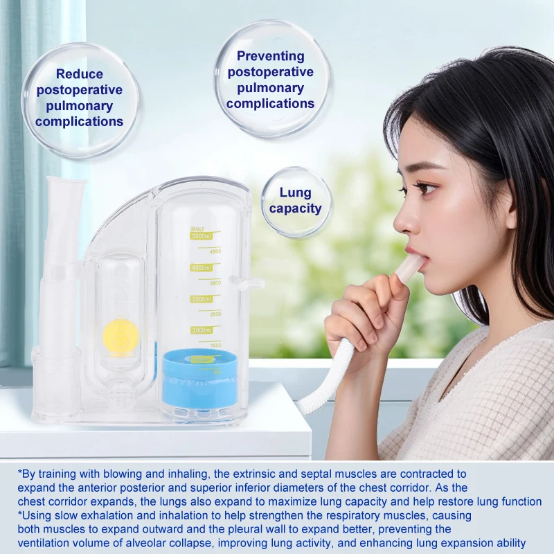 

Incentive Spirometer 5000ML Volume Measurement With Flow Rate Indicator Deep Breathing Trainer Students Lung Exerciser Device