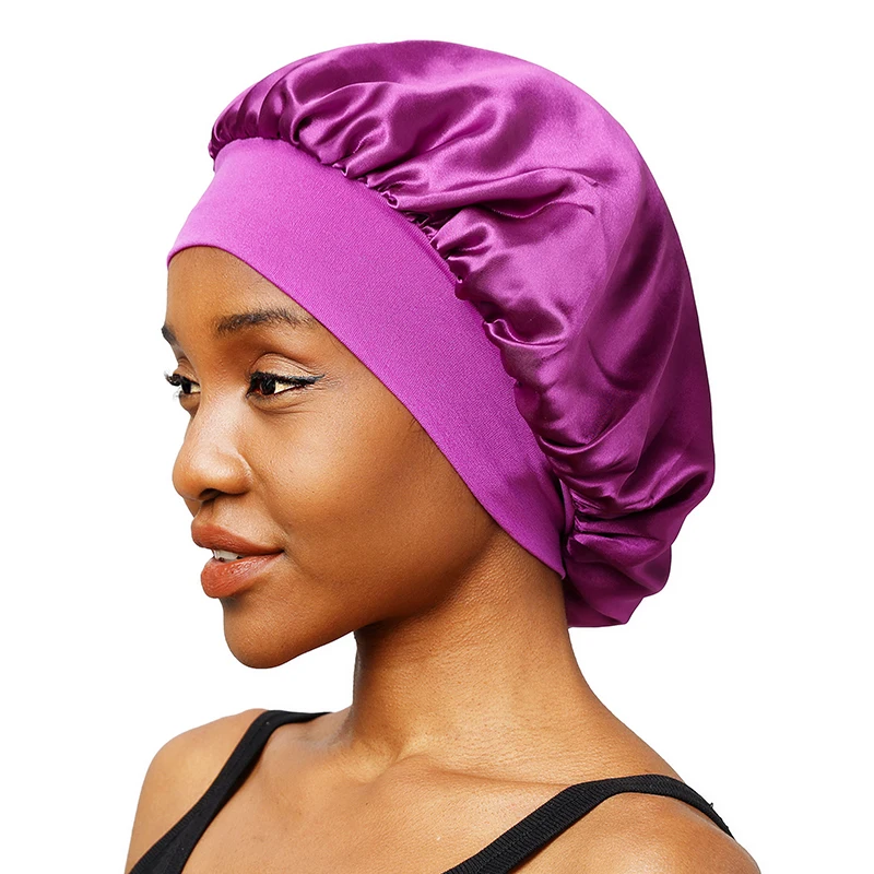 Neue frauen Satin Solide Breitkrempige Schlaf Hut Unisex Kopf Wrap Elastische Band Kappe Haarpflege Motorhaube Nacht Hut motorhaube de nuit – Detail 13