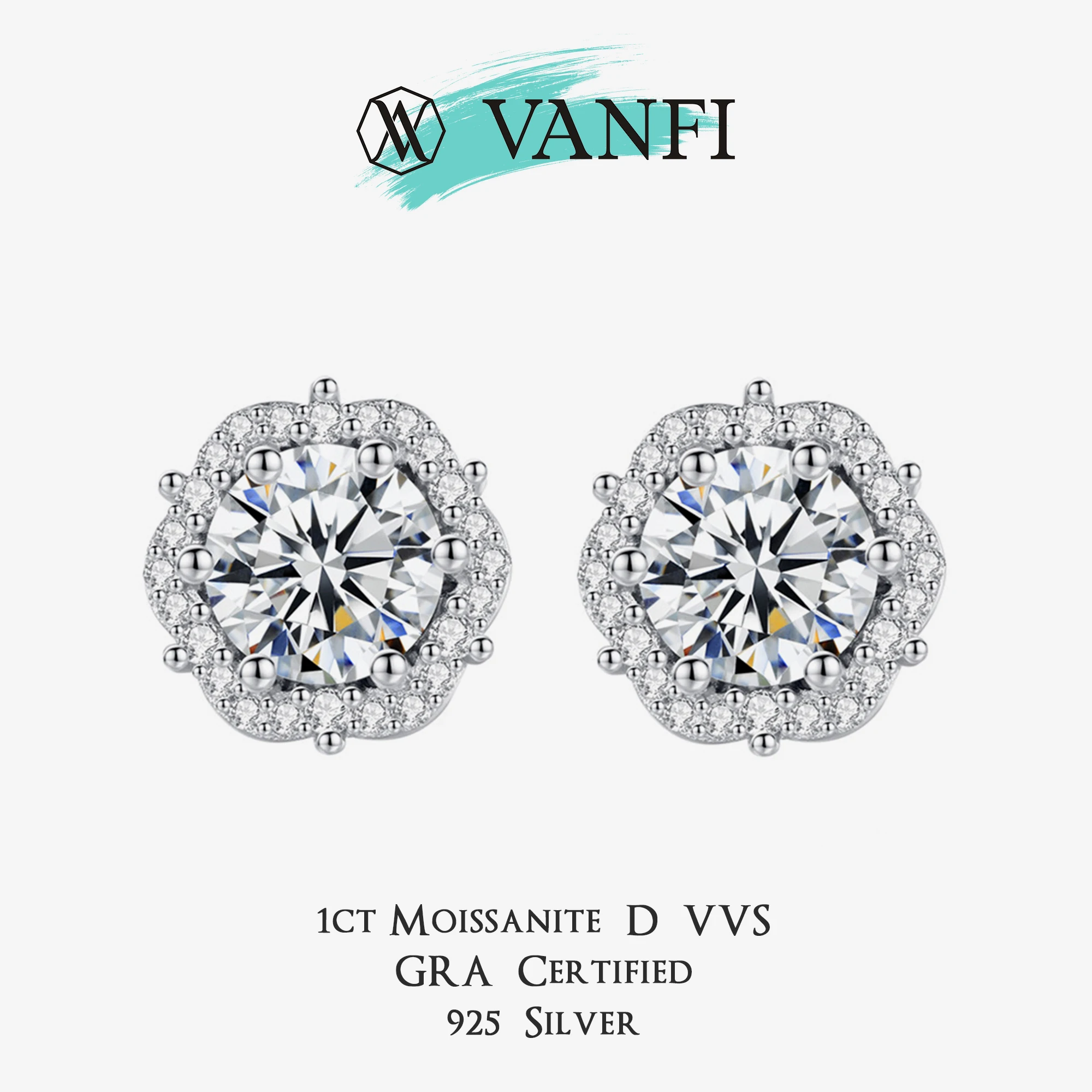 

Сертифицированные Kfvanfi женские серьги-гвоздики с цветком муассанита, стерлинговое серебро s925, высококачественные роскошные ювелирные изделия с покрытием из белого золота 18 карат