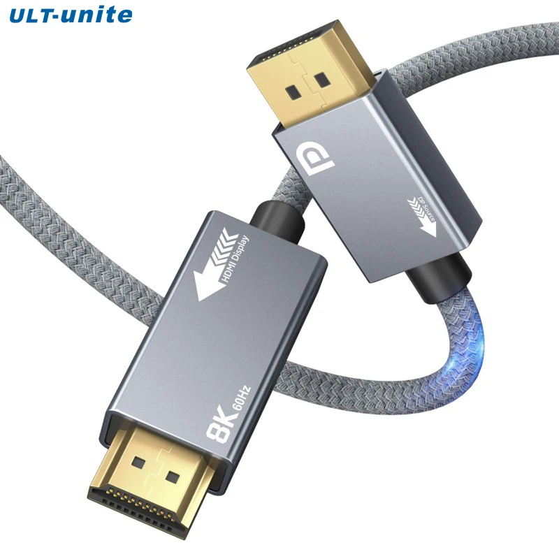 DisplayPort to HDMI Cable 8K60Hz 4K120Hz, Unidirectional Active DP1.4 Source to HDMI2.1 Display for Laptop/PC/GPU to Monitor/TV