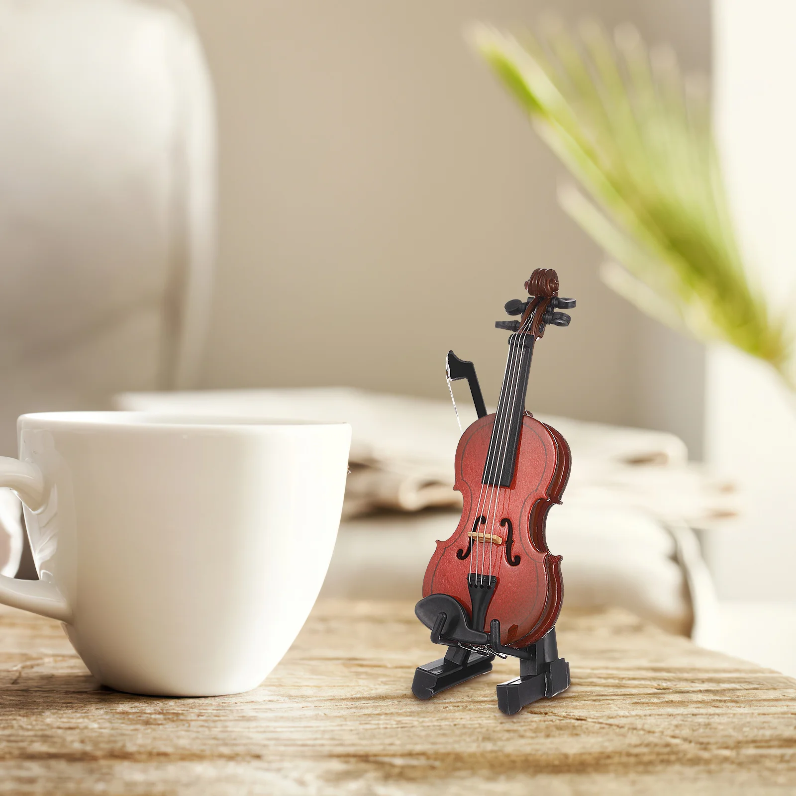 

1Set Miniature Violin Adornment Realistic Wood Desktop Decor Elegant Home Styling Fresh Color Matching Excellent Craftsmanship