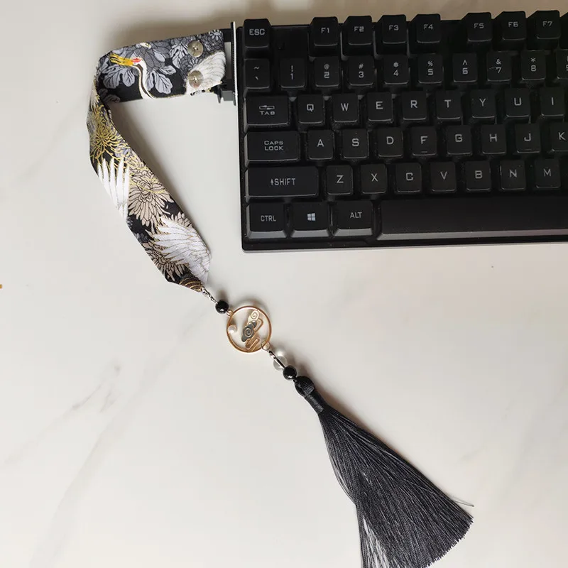 

Wooting Keyboard Ribbon Custom Chinese Style Black Dragon Y2K Tassels Ribbon Magnetic Axis Mechanical Keyboard Decoration Ribbon