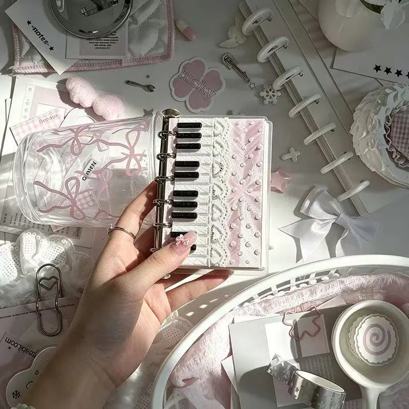 New High Beauty New A7 Pink Piano Key Portable Handbook Notebook Horizontal Line Diary Notebook Beautiful Girl Cute Student Gift