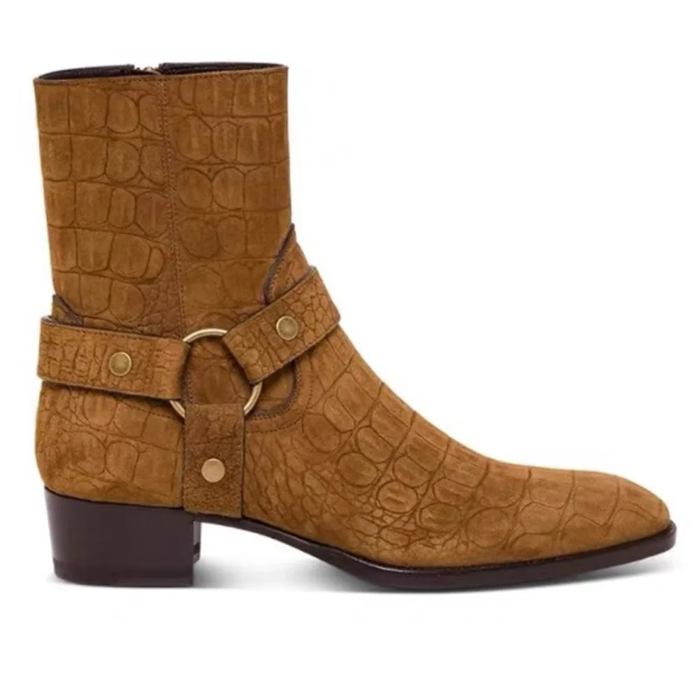 

Fashion Buckle Chelsea Boots Men British Style Suede Leather Shoes Men Pointed Toe Men Dress Boots High Top Design Ankle Boot