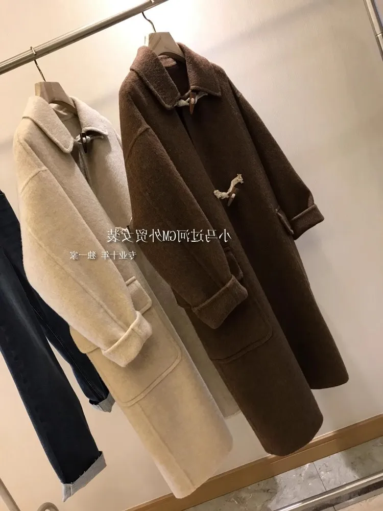 Retro Artistic Woolen Coat For Women's Autumn And Winter New Design Feeling H-Shaped Horn Buckle Medium Long Coat