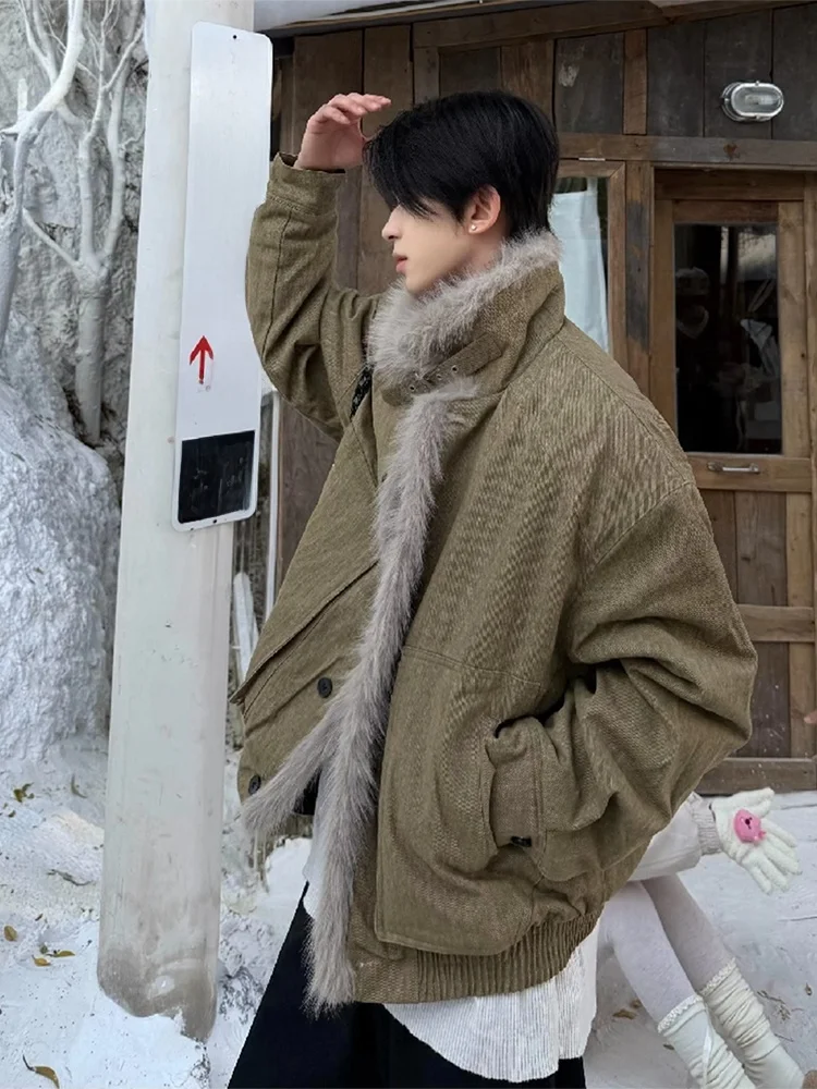 

Military een Cotton Jaet Men's Winter Thiened Fce Lined ort Coat with Fur Collar Warm Casual Sle Zipper Closure