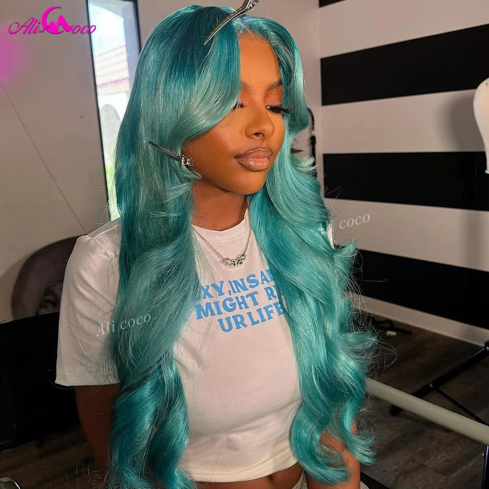 

13x6 Mint Green Color Transparent Lace Front Wig Body Wave Wig For Women 613 Colored 13x4 Lace Front Wigs Human Hair For Women