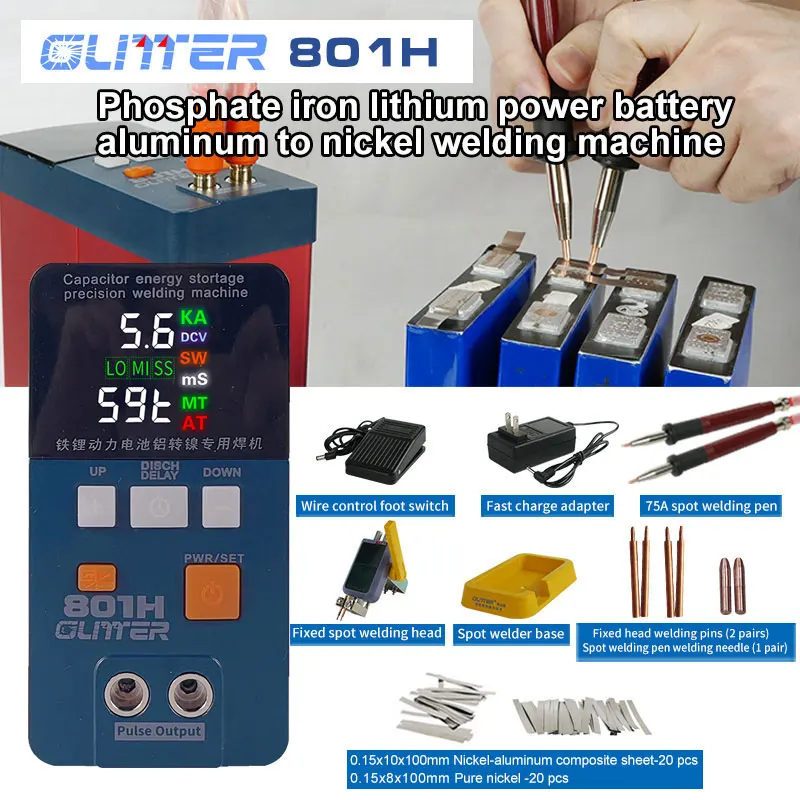 Glitter 801H Spot Welding Machine 19.8KW 3500A Pulse Butt Welder  Power Battery Aluminum Nickel Single Battery Spot Welder