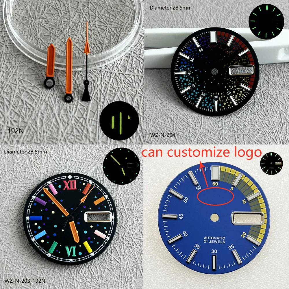 Quadrante NH36 da 28,5 mm quadrante arcobaleno lancette luminose NH36 per movimento automatico giapponese NH36 SNKK25J1 watchmods possono personalizzare il logo