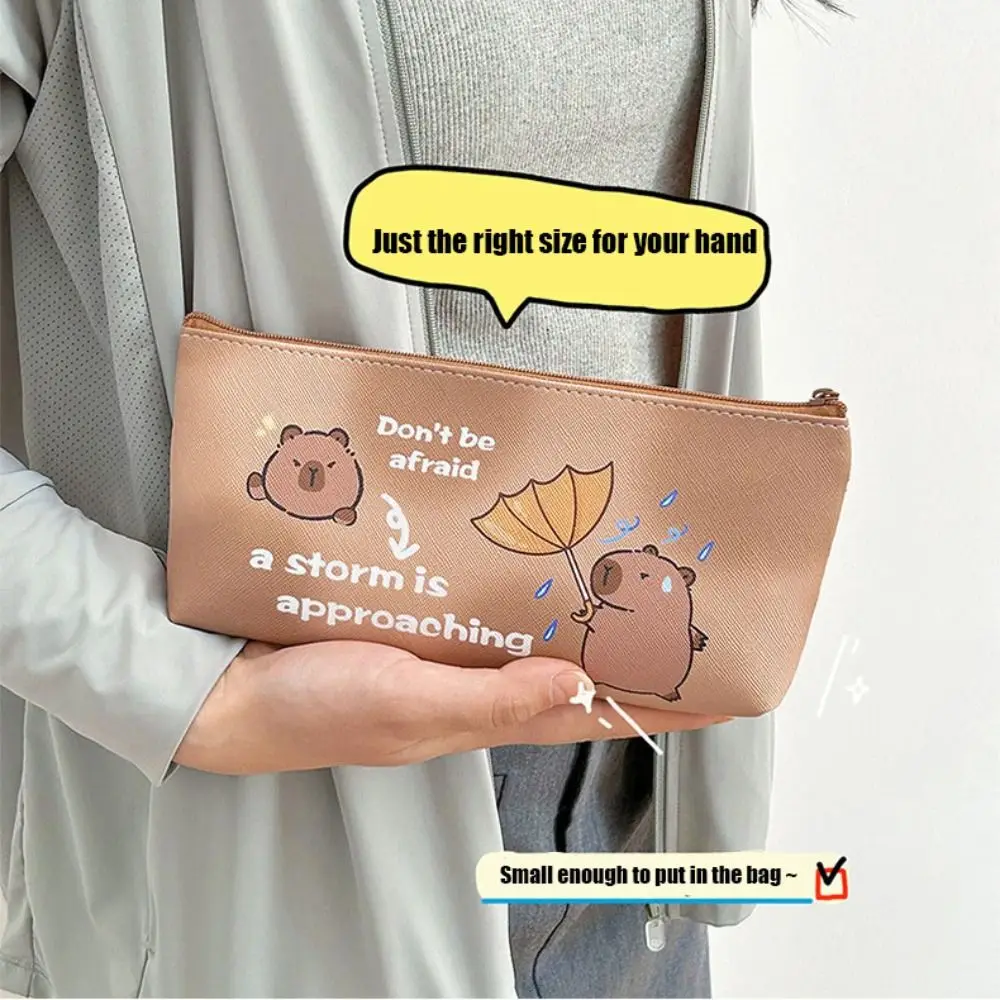 Large Capacity Capybara Pencil Bag Kawaii Waterproof Zipper Bag Cartoon Pen Bag Cute PU School Stationery Bag School