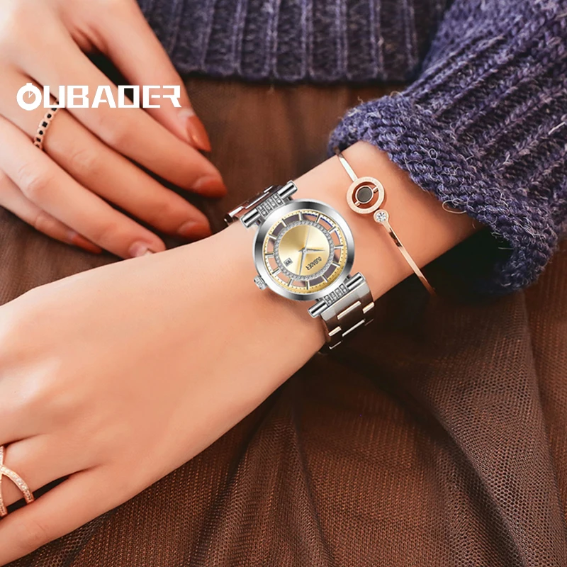 Oubaoer Classic Brand Lady Hand Ladies Watch Stainless Steel Waterproof Calendar Elegant Women's Watch Set Fashion Quartz Watch