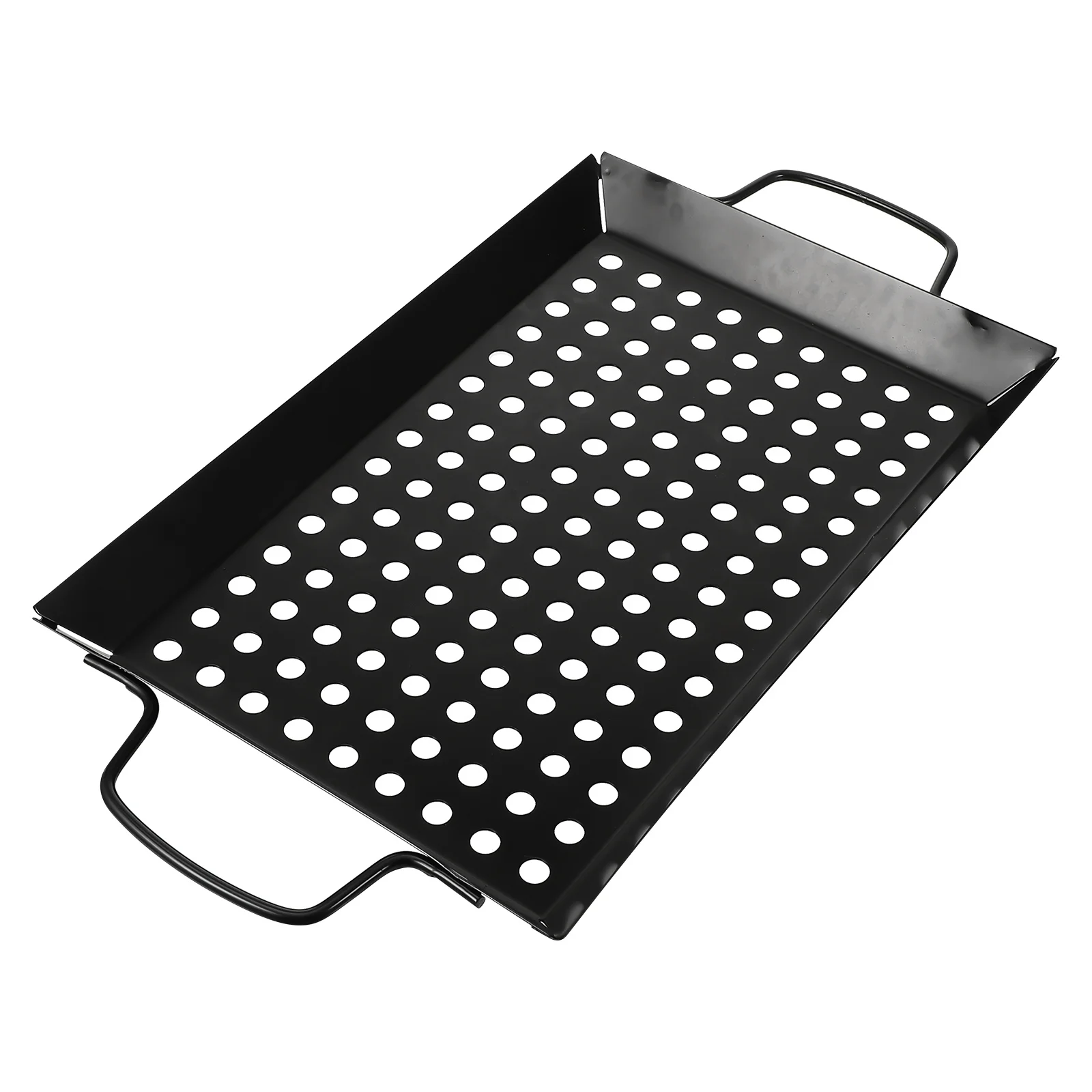

Household Bbq Grill Tray Non-Stick Grilling Pan Movable Handles Lightweight Outdoor Barbecue Plate with Large Holes