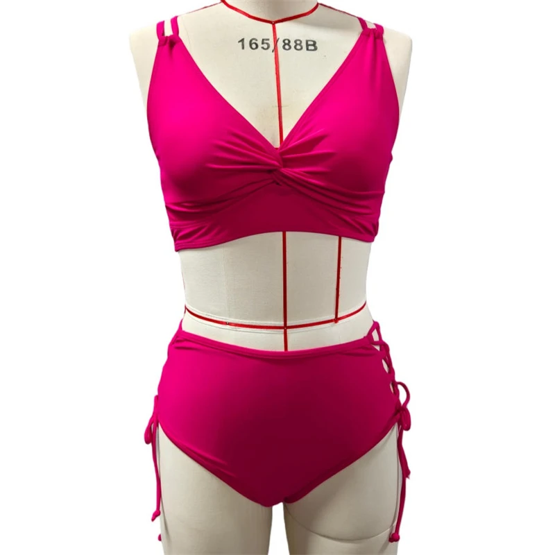 

Womens Two Piece Bikini Swimsuit Set Drawstring Mid-Waist Swimwear V-Neck Push Up Crisscross Tummy Control Bathing Suit 2026