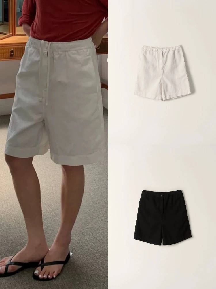 Lässige Baumwoll-Leinen-Arte-Hose für Damen, hohe Taille, lockere Passform, Fünfviertel-Länge, bequeme elastische Taille, Sommer-Freizeit-Artees