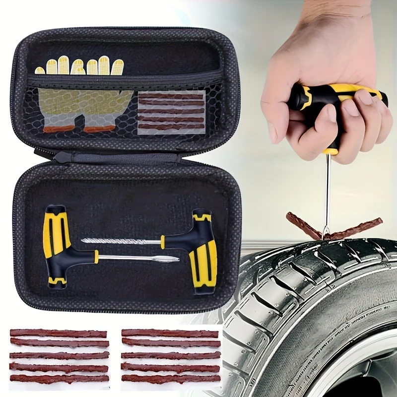

Universal Tire Repair Kit with PU Leather Case, Multi-Tool Pliers and Tubeless Tire Puncture Plug Tools for Cars