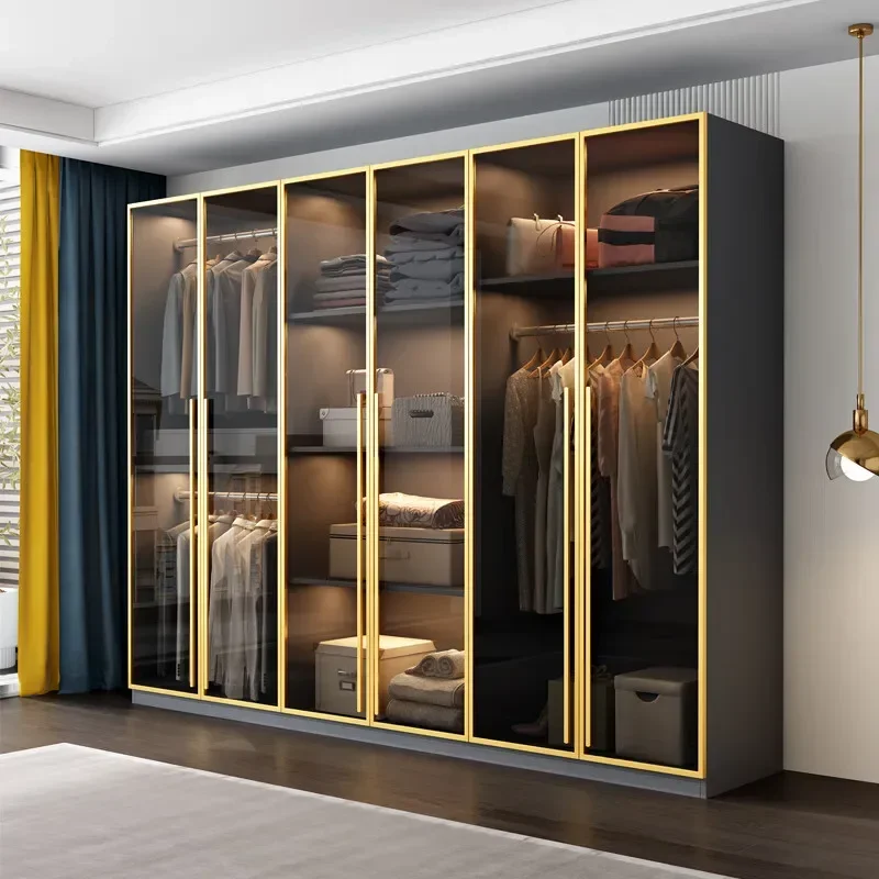 Modern wardrobes L shape with LED light walk in closets image 3