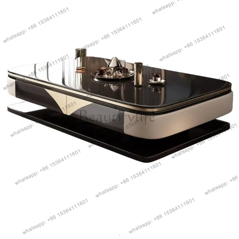 YJ Italian Luxury Living Room Double Layer Coffee Table Microcrystalline Stone Solid Wood Large House Modern High 55cm