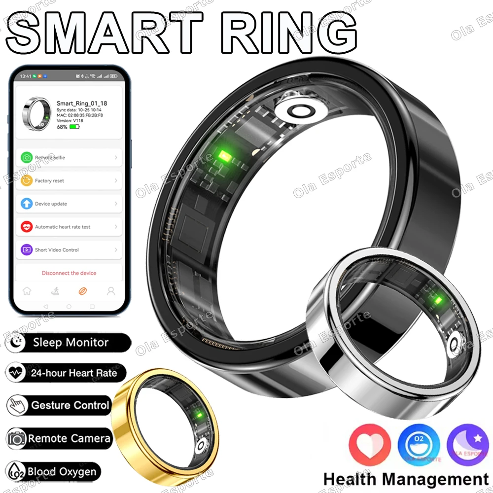 

New Hot Sale Smart Ring Gesture Brush Video Wireless Bluetooth Connection 5ATM Waterproof Heart Rate Monitor Smartring Men Women