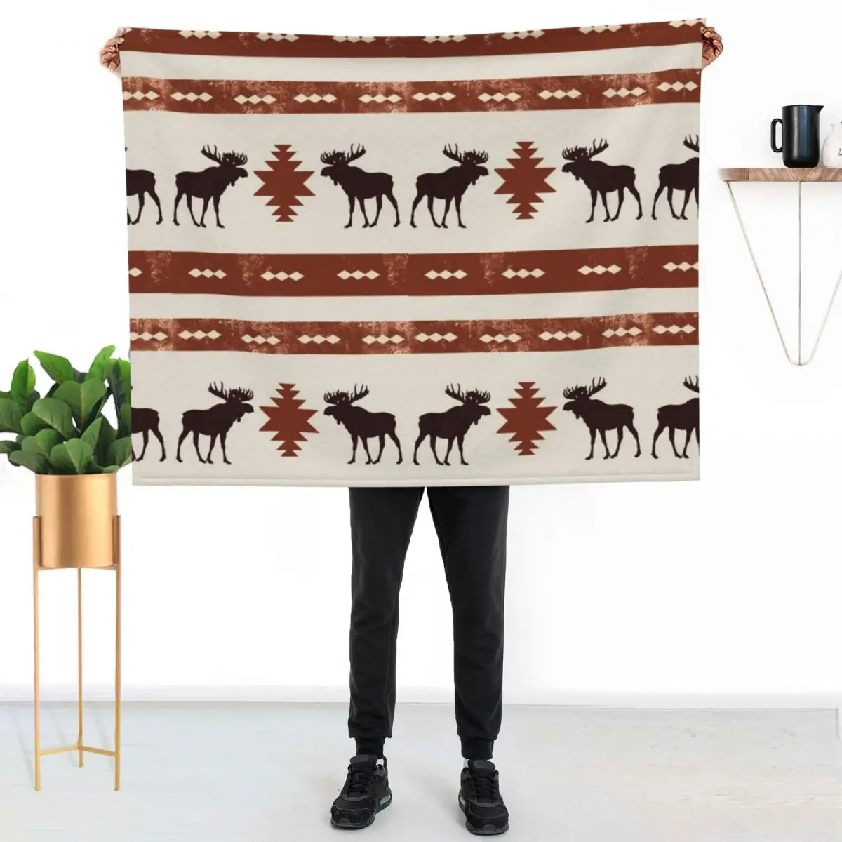 

Double moose maroon Throw Blanket Warm Cozy Throw Blanket for Living Room Couch