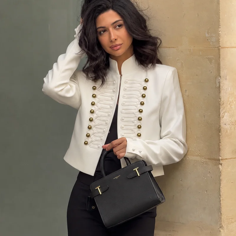 TARUXY Women Cropped Blazer Stand Collar Slim Jacket Double-Breasted Zipper Long Sleeve Commuting Casual Suit Outwear 2026Autumn