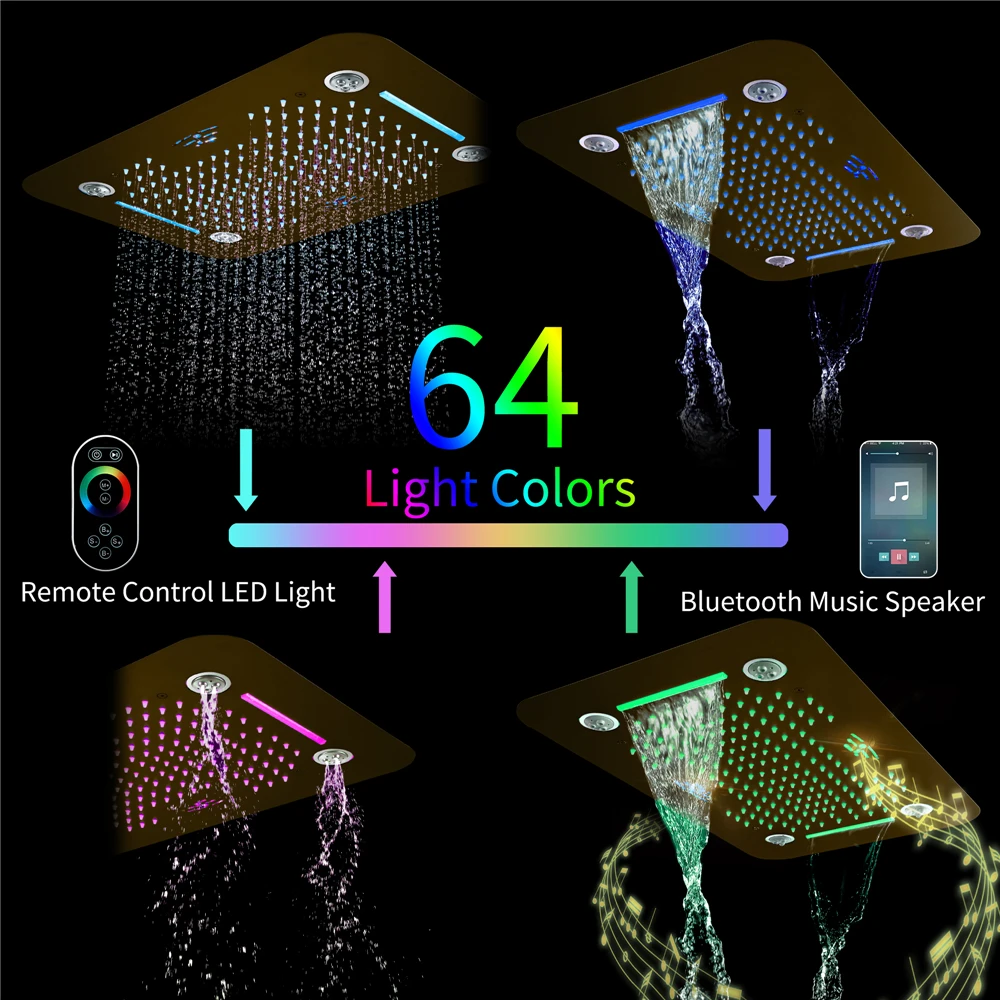 Cascada de lluvia Jet 23*15 pulgadas música moderna cabezal de ducha LED pantalla de temperatura agua caliente y fría grifo de ducha de baño