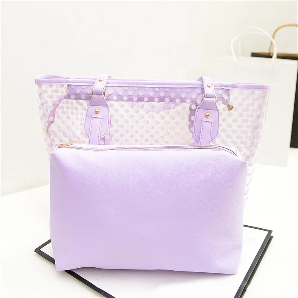 Large Transparent Shoulder Shopper Bag for Women Candy Color Round Dot Decor Fashion Beach Bags Crossbody Reusable Travel Bags