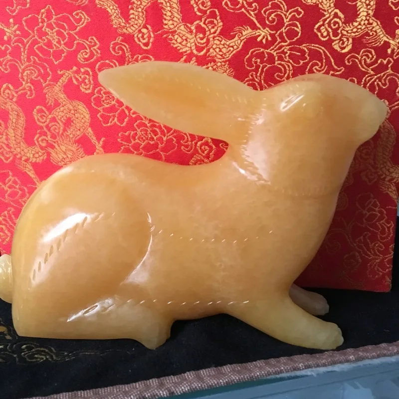 Wholesale Yellow Jade Rabbit Ornaments Real Yellow Jade Zodiac Rabbit Home Living Room Jade Craft