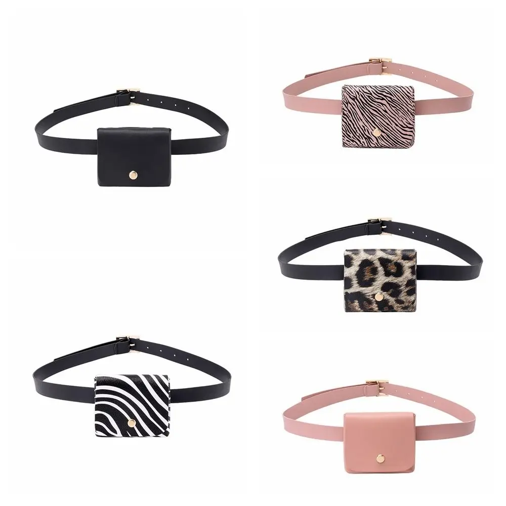 Simple Leopard Print Mini Waist Bag Stripe 2 in 1 Coin Purse Small Square Bag PU Leather Women Belt Bag Ladies 6