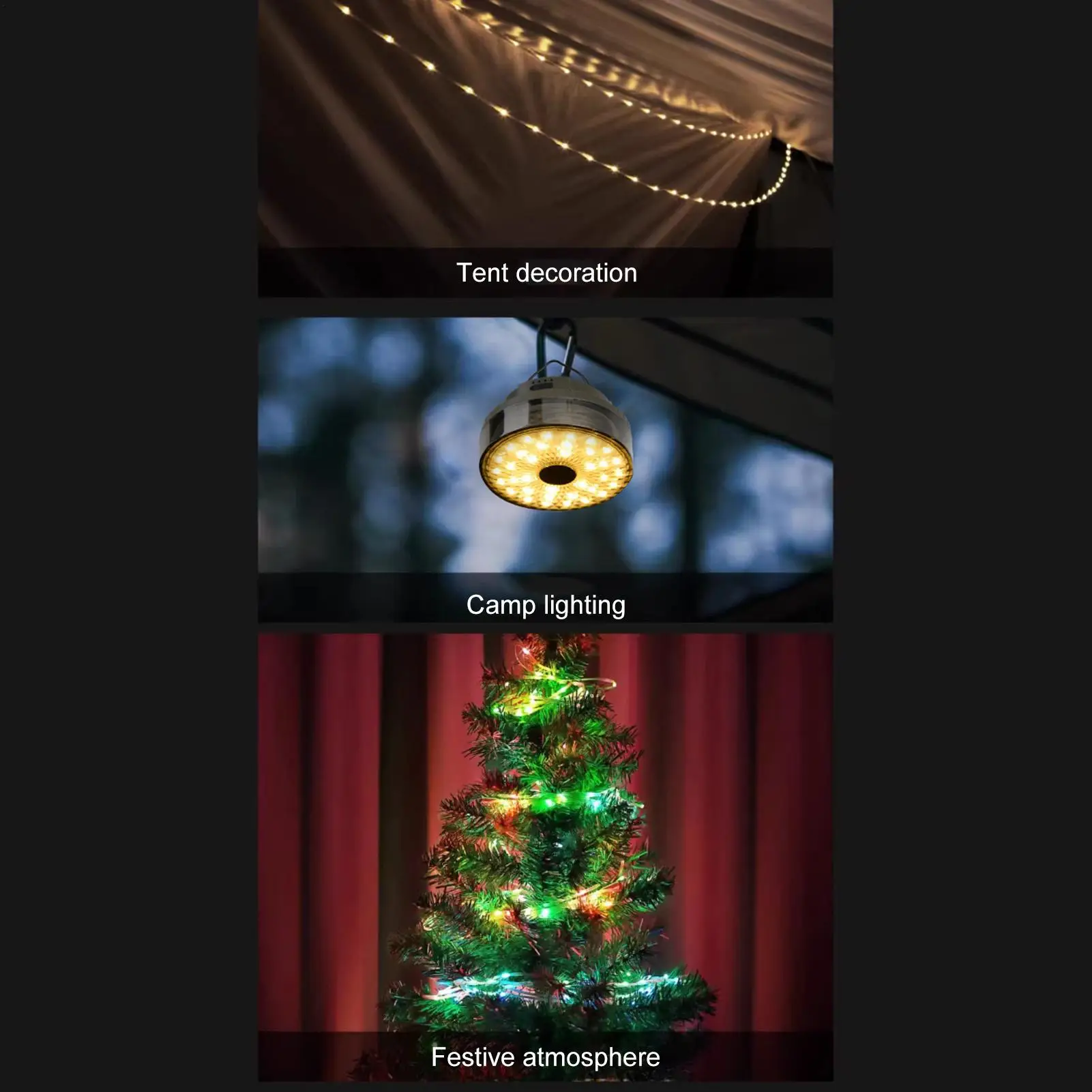 

Camping LED String Lights LED Solar Camping Lights 65.6 Ft Rechargeable Waterproof Flashlight For House Dorm Balcony Tree Tent