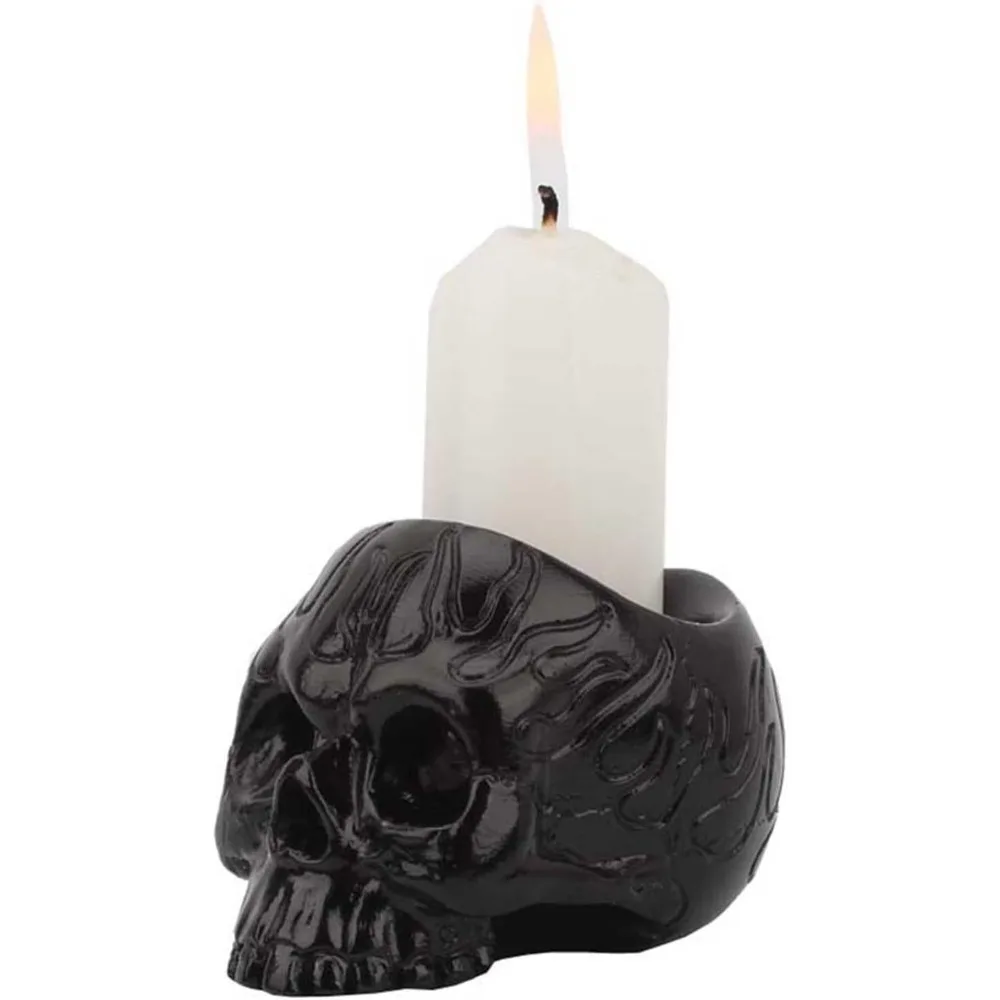 Candlestick Skull, European and American Creative Home Suitable for Halloween, Horror Retro Resin Halloween Decoration Ornaments