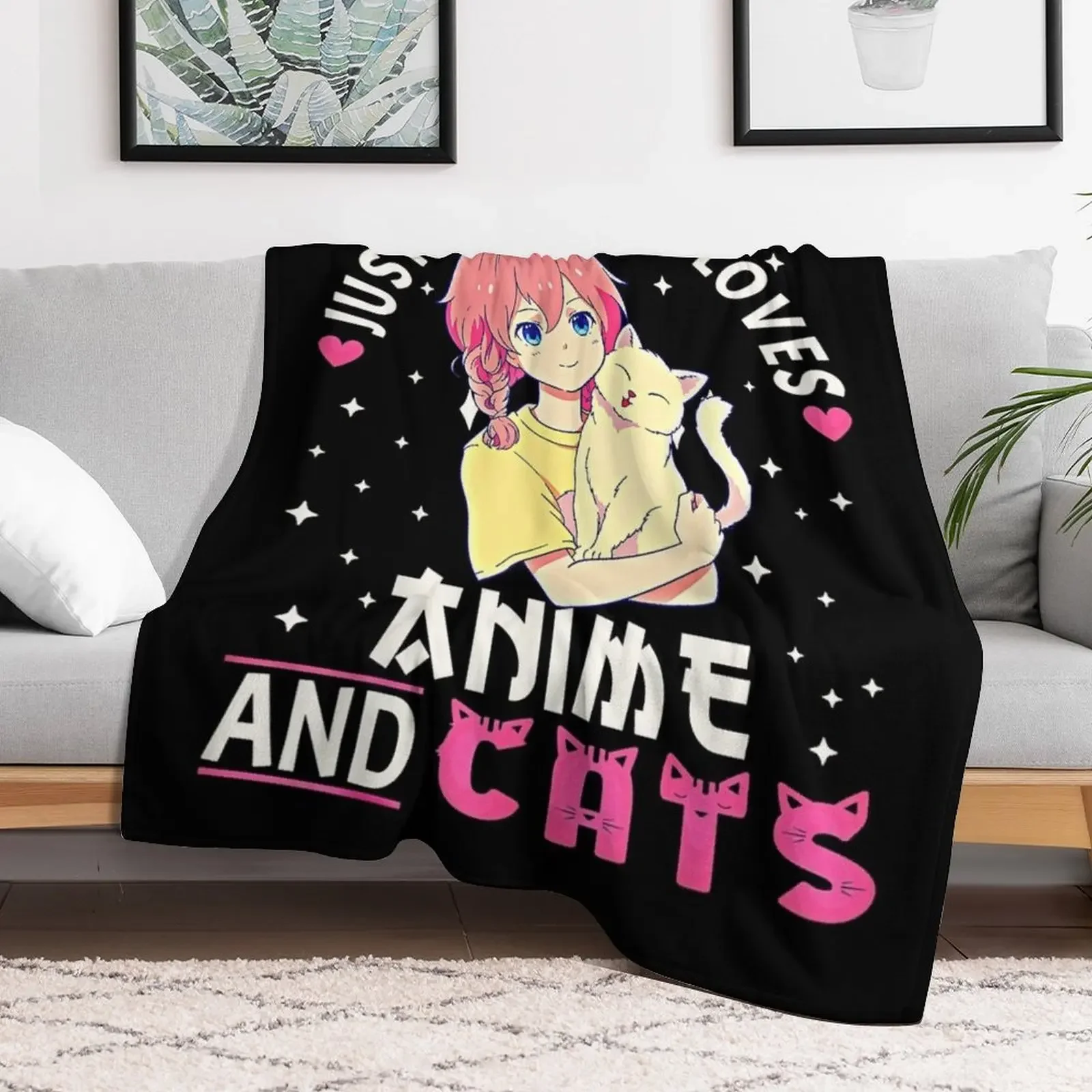 Just A Girl Who Loves Anime And Cats. Anime Stuff Anime Cat T-Shirt Throw Blanket Beautifuls Soft Beds Decoratives Blankets