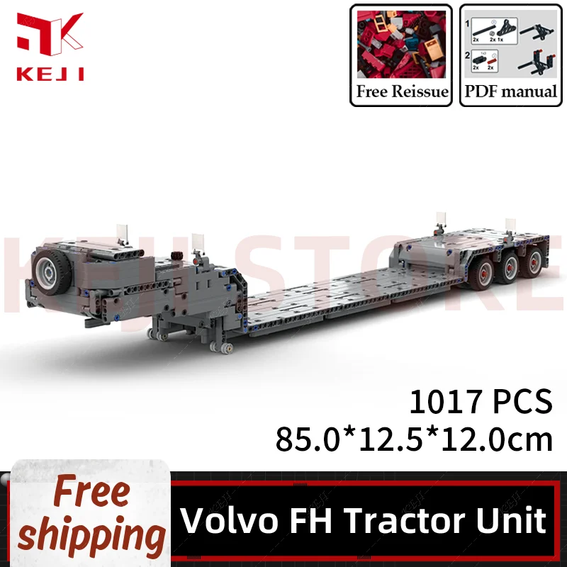 KEJI MOC-35223 Low loader Trailer for 42078 Mack Anthem MOC-37849 Truck Engineering Vehicle Building Blocks Model Bricks Kit