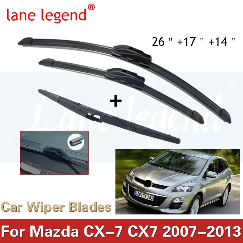 

For Mazda CX-7 CX7 Front Rear Wiper Blades Brushes Cutter Accessories J U Hook 2007-2013 2007 2008 2009 2010 2011 2012 2013