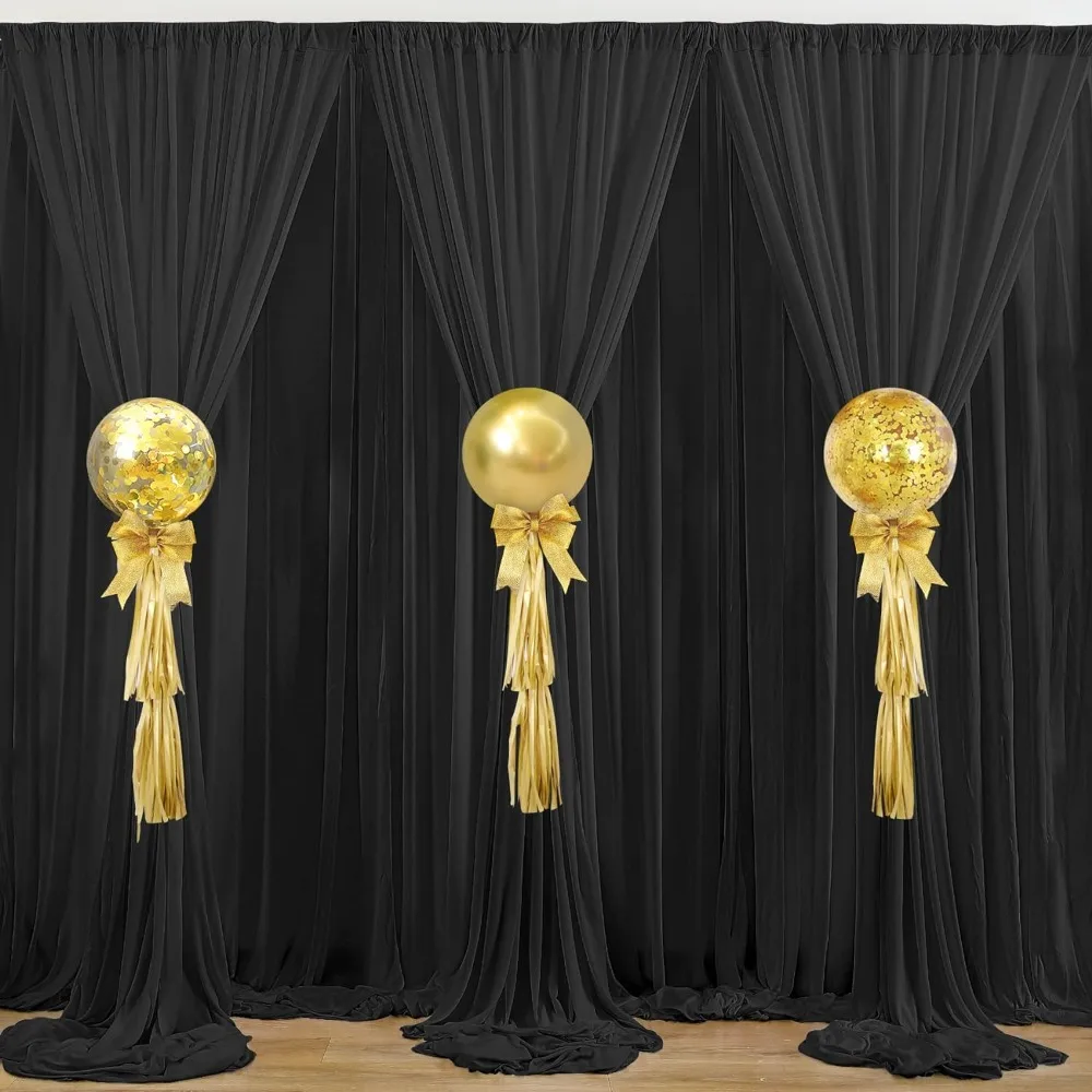 10 ft x 20 ft Wrinkle Free Black Backdrop Curtain for Parties, 4 Panels Polyester Black Photo Backdrop Drapes for Graduation