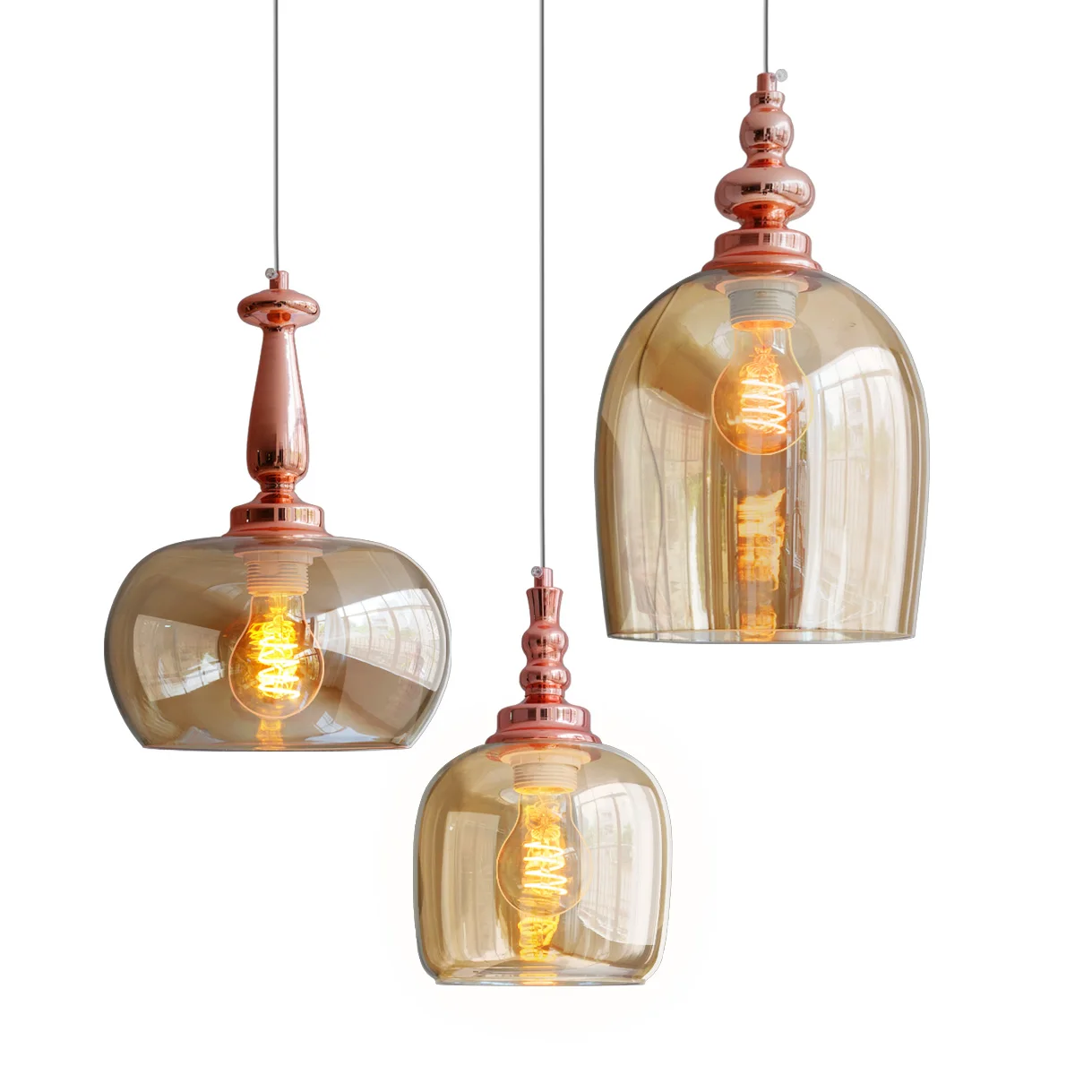 Retro Glass Pendant Light Nordic loft Transparent cognac brown hanging indoor decor Lights Fixtures For Living Room Bedroom