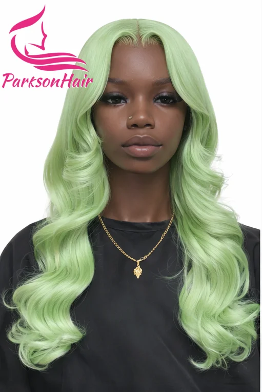 

Парик из натуральных бразильских волос Body Wave 13x6, светло-зеленый, с кружевной передней частью, предварительно выщипанный, цветной блонд
