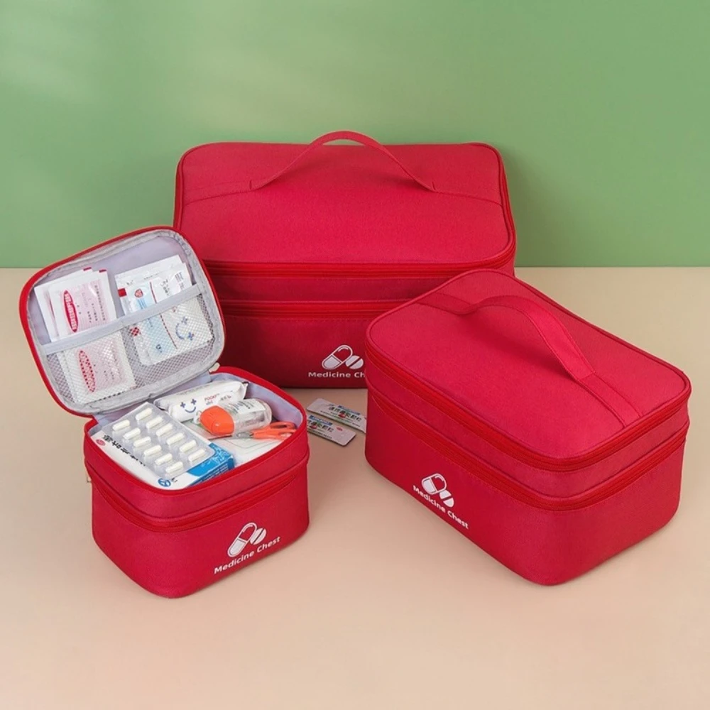 Large Capacity Double-Layer Medicine Organizer Home First Aid Kit Portable Handheld Emergency Kit Outdoor Travel Medical Bag