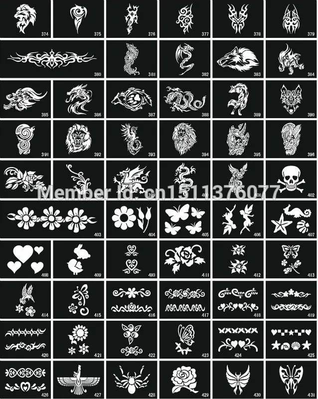 10/20/50PCS Mixed Design Tattoo Stencils for Body Painting Airbrush Glitter Template Kids Flower Butterfly Henna Tattoo Stencil