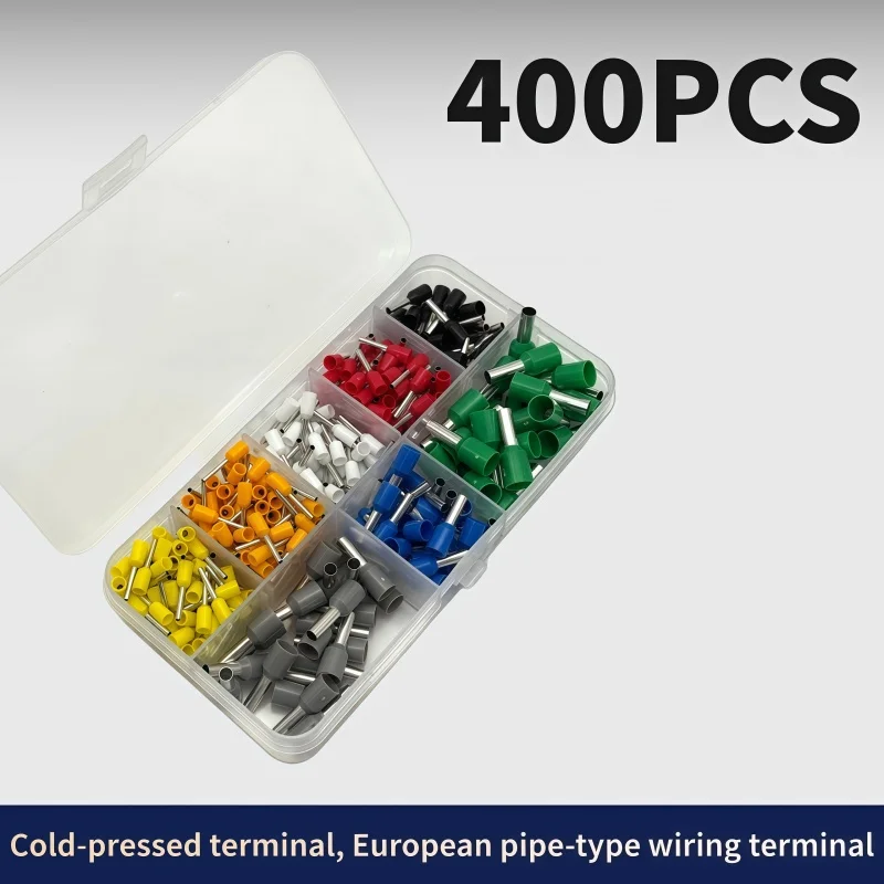 400PCS Crimp Terminals Kit Wire Connector Crimp Terminator Cold Pressed Insulated Termina E0508 7508 1008 1510 2512 4012