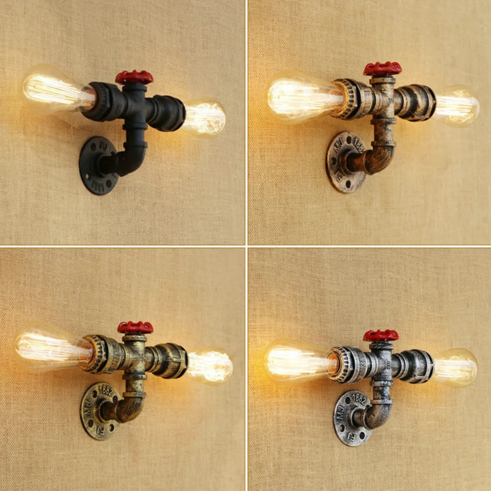البخار فاسق لوفت الحديد الصناعي الصدأ انبوب ماء الرجعية الجدار مصباح خمر E27 الشمعدان أضواء steampunk تركيبات إضاءة المنزل لوز #3