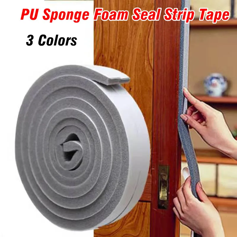 2M/4M PU Sponge Foam Seal Strip Tape Adhesive Anti Collision Soundproof Weather Stripping for Doors Windows Furniture Protection