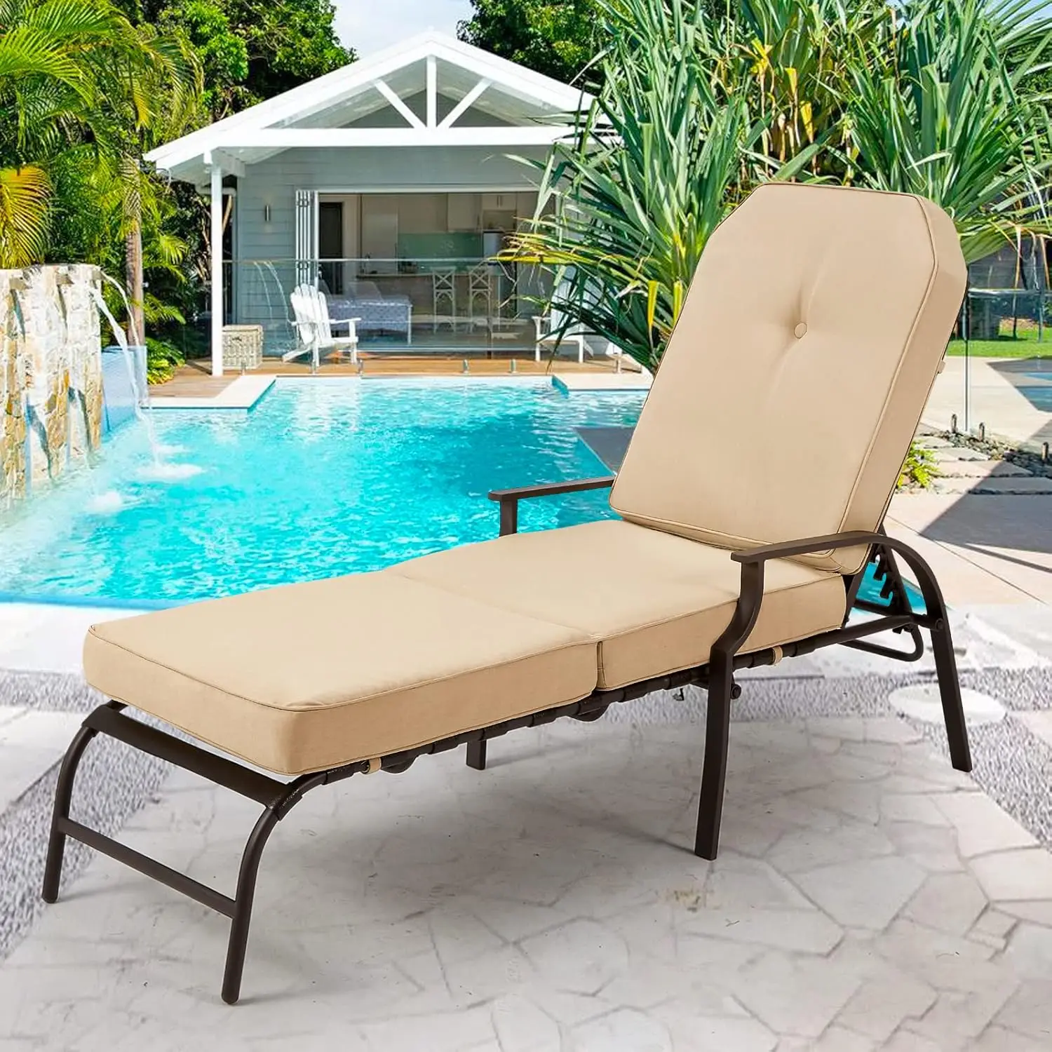 

Adjustable Outdoor Chaise Lounge Chair Patio Lounge Chair Recliner Furniture with Armrest and Cushion for Deck,, Customized