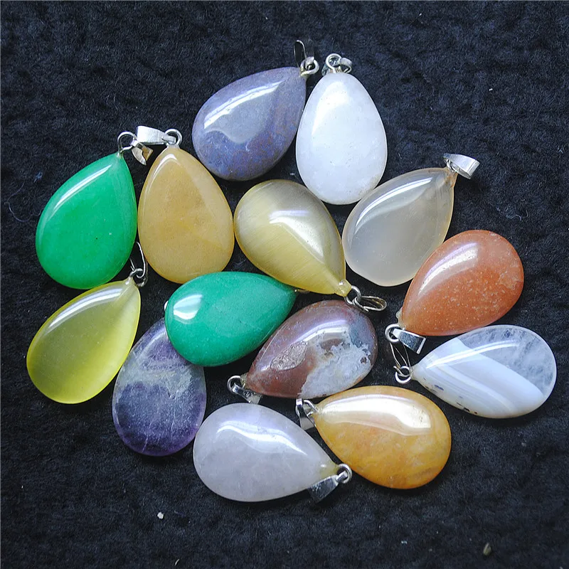 10PCS Hot Lovely Semi Precious Stone Pendants 24X17MM Teardrop For Fashion Women Bracelets Making Accessories