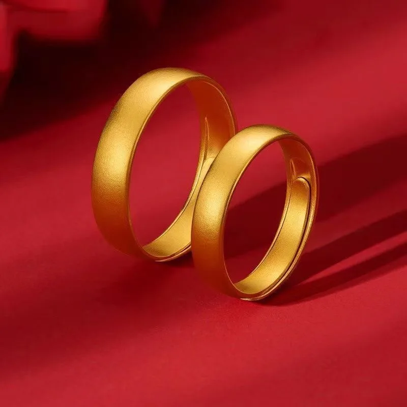 9999 24K pure gold ring, adjustable gold ring, fashionable and simple couple ring, preferred gold jewelry for birthdays