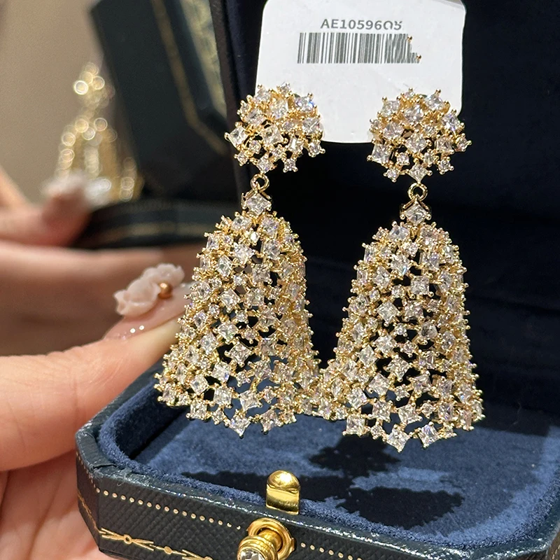 Retro wind chimes bell-shaped exaggerated luxury zircon earrings sweet wedding jewelry