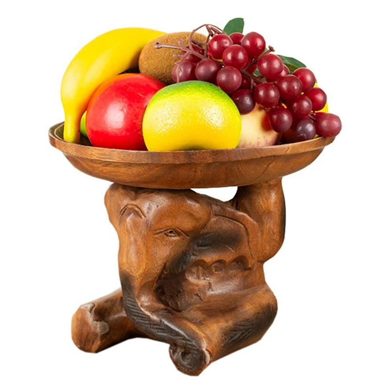 

Solid Wood Fruit Tray Southeast Asia Hand-Carved Elephant Top Plate Creative Home Decoration Coffee Table Fruit Bowl