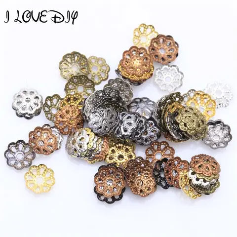 500pcs 6mm Filigree Metal Antique Silver Gold Flower Bead Caps for Jewelry Making Diy Beads Earrings Bracelet Accessories
