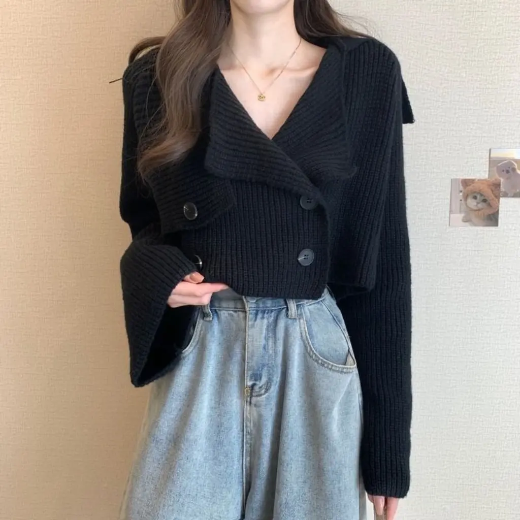 

Women's French Style Chic Long-Sleeved Sweater Autumn Winter Short Knitted Cardigan Fashionable All-Match Top